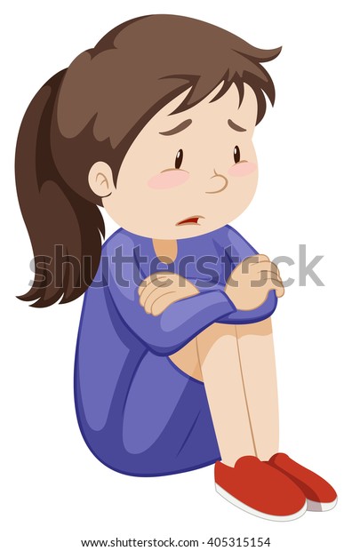 Image Vectorielle De Stock De Triste Fille Assise Seule A L Illustration