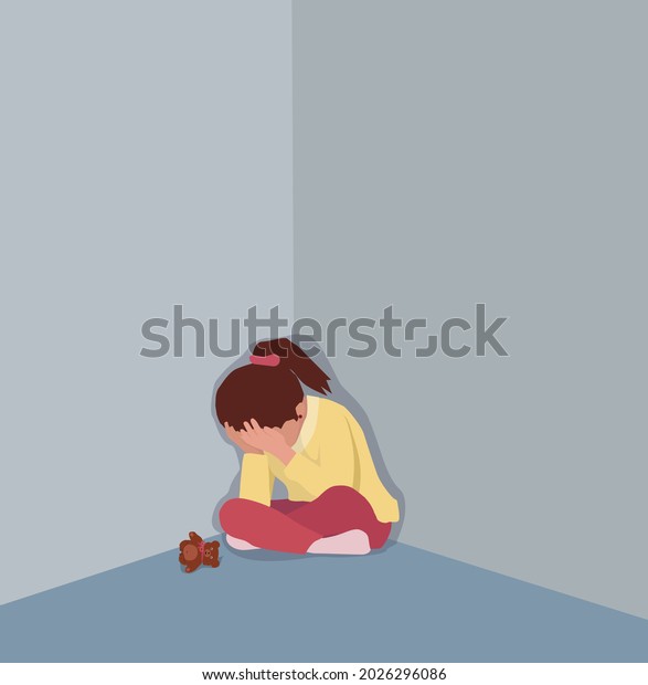 Sad Girl Sitting Corner Sad Child Stock Vector (Royalty Free ...