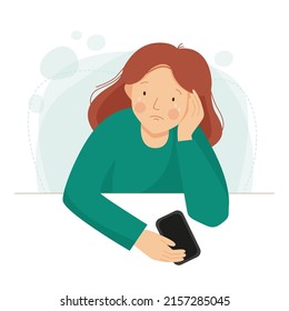 Sad Girl Sitting Phone Woman Has Stock Vector (Royalty Free) 2157285045 ...