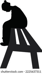 a sad girl sitting, silhouette vector