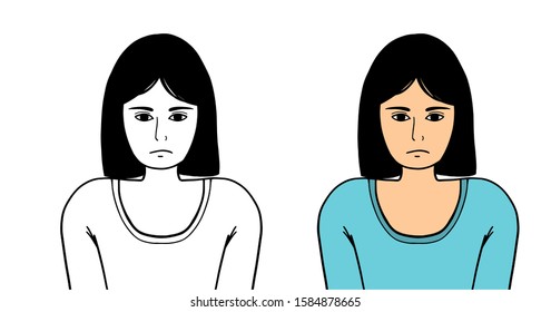 Sad girl. Sad girl vector. Sad girl illustration	
