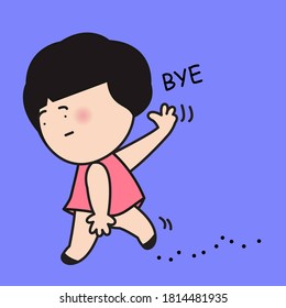 Sad Girl Waving Goodbye To Someone Concept Card Character illustration