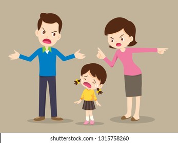 sad girl.husband and wife quarreling.Parents quarrel and child listen. Family conflict. 