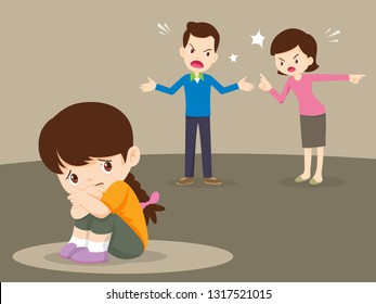 sad girl.husband and wife quarreling.Parents quarrel and alone child listen. Family conflict. 