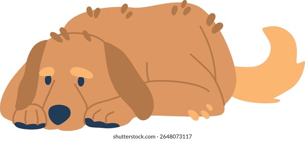 Sad golden retriever lying vector illustration