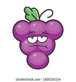 Sad grape cartoon character icon isolated on white