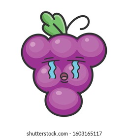 Sad grape cartoon character icon isolated on white