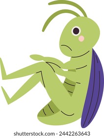 Sad Grasshopper Insect Vector Illustration