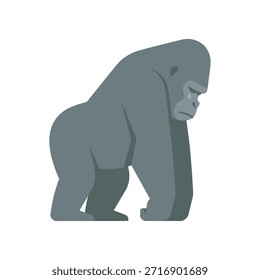 Un gorila gris y triste con una lágrima rodando por su mejilla, representado en un estilo de ilustración minimalista y plano sobre un fondo blanco.