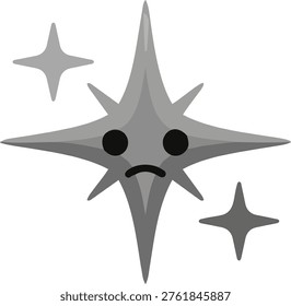 A sad, gray star character with a downturned mouth and dimmed shine, accompanied by smaller, less luminous stars, conveying a sense of melancholy.