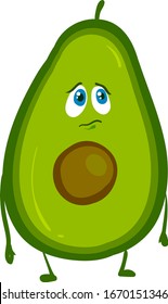 Sad green avocado, illustration, vector on white background.