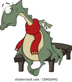 Sad green dragon cartoon
