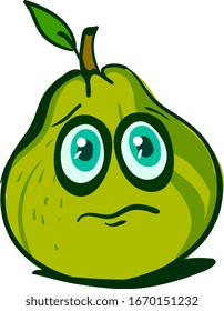Sad green guava, illustration, vector on white background.