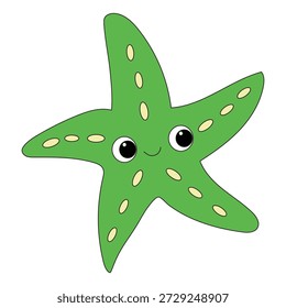 Pez estrella verde triste aislado en el fondo blanco