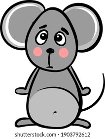 Sad grey mouse, illustration, vector on a white background.