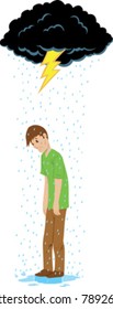 Sad guy beneath a rain cloud.