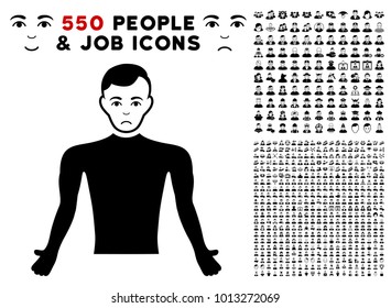 Sad Guy Body icon with 550 bonus pitiful and glad user graphic icons. Vector illustration style is flat black iconic symbols.