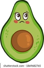 Sad half of avocado, illustration, vector on white background.