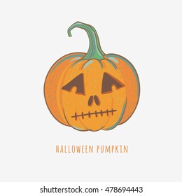 sad halloween pumpkin, carved pumpkin for Halloween decoration, vector illustration isolated on white