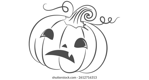 Sad Halloween Pumpkin Face – Black and White Outline Illustration