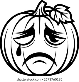 Sad hallowen pumpkin isolated on white background.