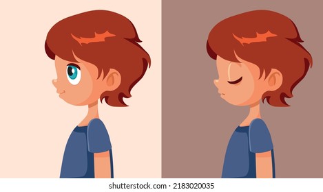 


Ilustración de dibujos animados de un niño triste y feliz que cambia de humor. Niños que experimentan diferentes estilos debido a cambios en su salud mental
