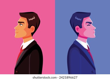 
Sad or Happy Corporate Worker Vector Character Illustration. Businessman suffering mood swings from positive to negative state of mind
