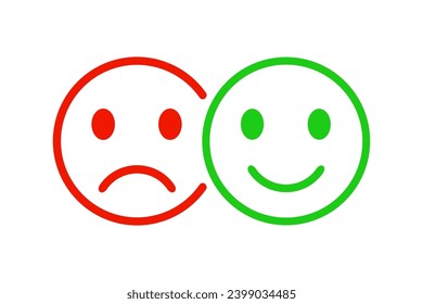 Sad and happy faces line icon, feedback cartoon emotions signs, rating – stock vector