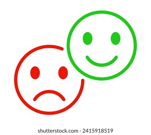 Sad and happy faces line icon, feedback cartoon emoticons signs, rating