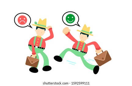 sad happy farmer man emotion cartoon doodle flat design style vector illustration