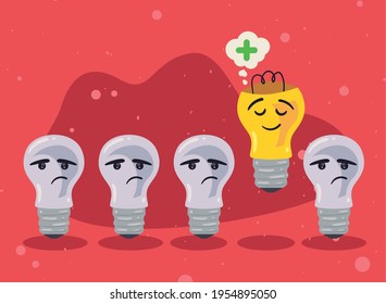 sad and happy light bulbs