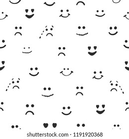 Sad, happy , smiley, eyes heart, crying face repeated black and white pattern