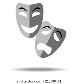 Sad and happy theater masks on white background with shadow