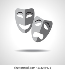 Sad and happy theater masks on gradient background with shadow