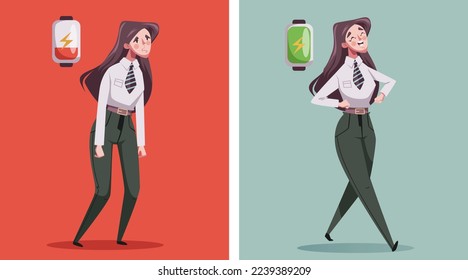 Sad and happy, tired and energy people office workers characters design element concept illustration