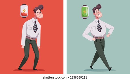 Sad and happy, tired and energy people office workers characters design element concept illustration