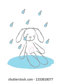 Sad hare in the rain. Vector illustration.