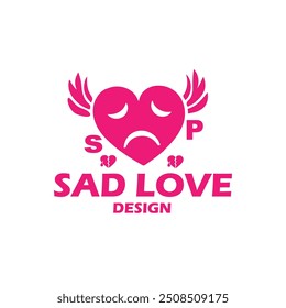 sad and hart love logo design and vector