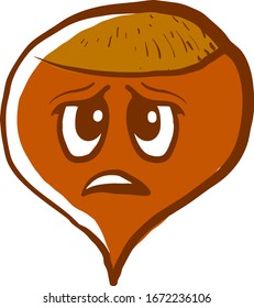Sad hazelnut, illustration, vector on white background.