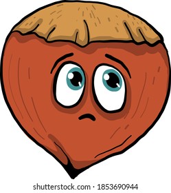 Sad hazelnut, illustration, vector on white background