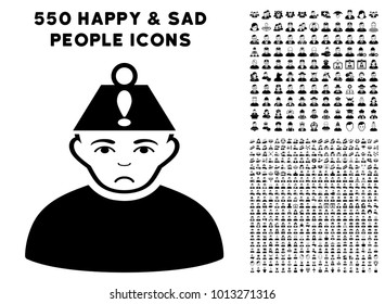 Sad Head Stress pictograph with 550 bonus pity and glad user pictographs. Vector illustration style is flat black iconic symbols.