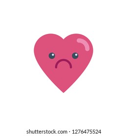 Sad heart face character emoji flat icon, vector sign, colorful pictogram isolated on white. Frowning Face emoticon symbol, logo illustration. Flat style design