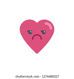 Sad heart face character emoji flat icon, vector sign, colorful pictogram isolated on white. Unamused Face emoticon symbol, logo illustration. Flat style design