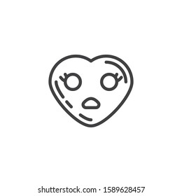 Sad heart face emoji line icon. linear style sign for mobile concept and web design. Surprised heart shape emoticon outline vector icon. Love symbol, logo illustration. Vector graphics