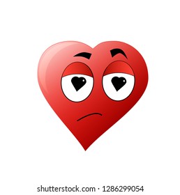 Sad heart icon. Emoji boring. Vector illustration isolated on white background. 