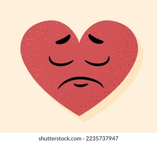 Sad heart icon. Sticker for social networks and messengers. Broken heart, upset character. Frustration and depression. Communication and interaction on Internet. Cartoon flat vector illustration
