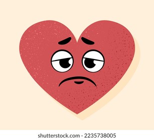 Sad heart icon. Sticker for social media and messengers. Frustration and depression, emotions, mood and facial expressions. Emoji and emoticon. Poster or banner. Cartoon flat vector illustration