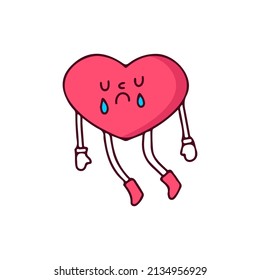 Sad Heart mascot character, illustration for t-shirt, street wear, sticker, or apparel merchandise. With retro, and cartoon style.