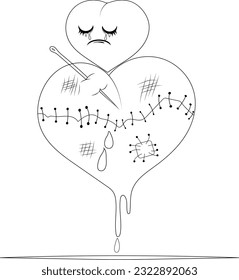 Sad Heart with scar and Stitch line art