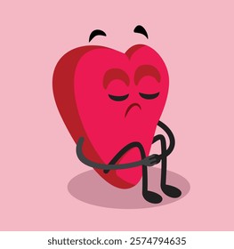 
Sad Heart Sitting Alone and Depressed Vector Cartoon illustration. Unhappy internal organ suffering in pain from heartbreaking break-up
